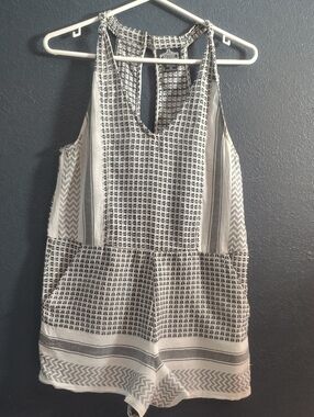 Angie  Cotton Black and White Keffiyeh Patterned Halter Romper Playsuit